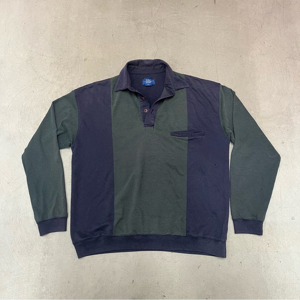 Vintage Dark blue and green striped Towncraft long sleeve polo shirt size L